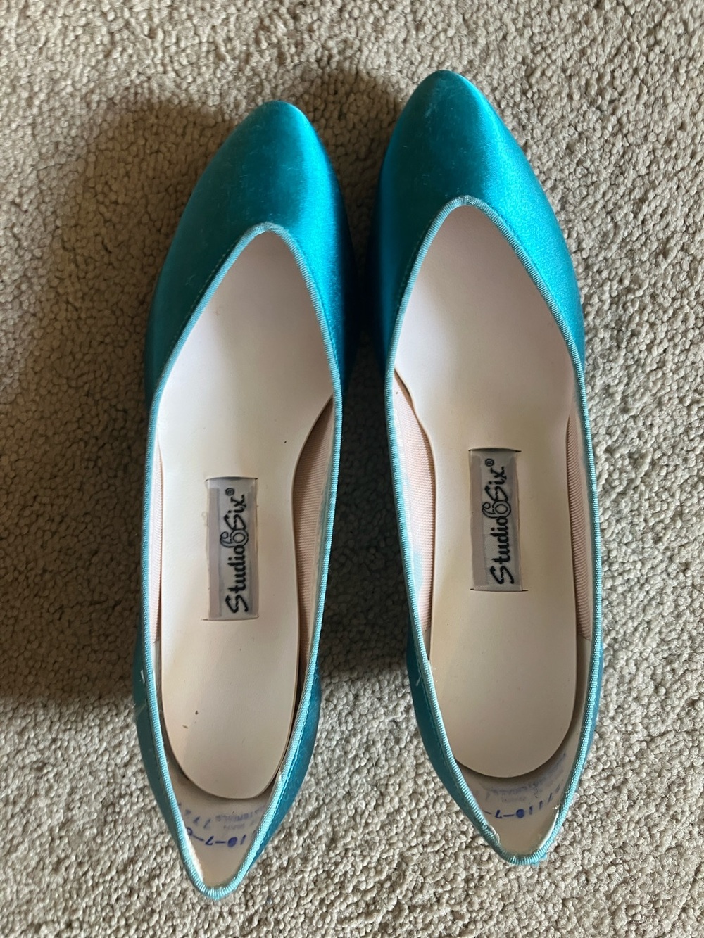 Studio Teal Satin Pointed Ballet Flats